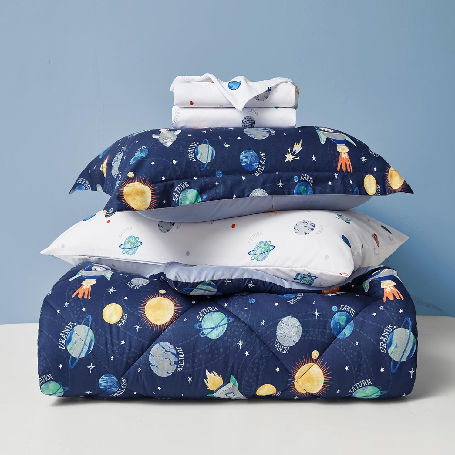 UMCHORD Kids Space Themed Bedding Set - Twin Size 5 Pieces