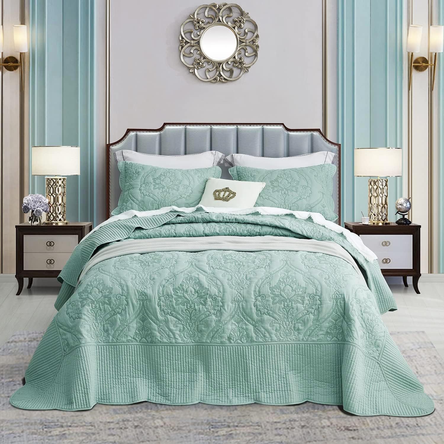 CHIXIN Bedspread Set Queen Size - Reversible Paisley Pattern