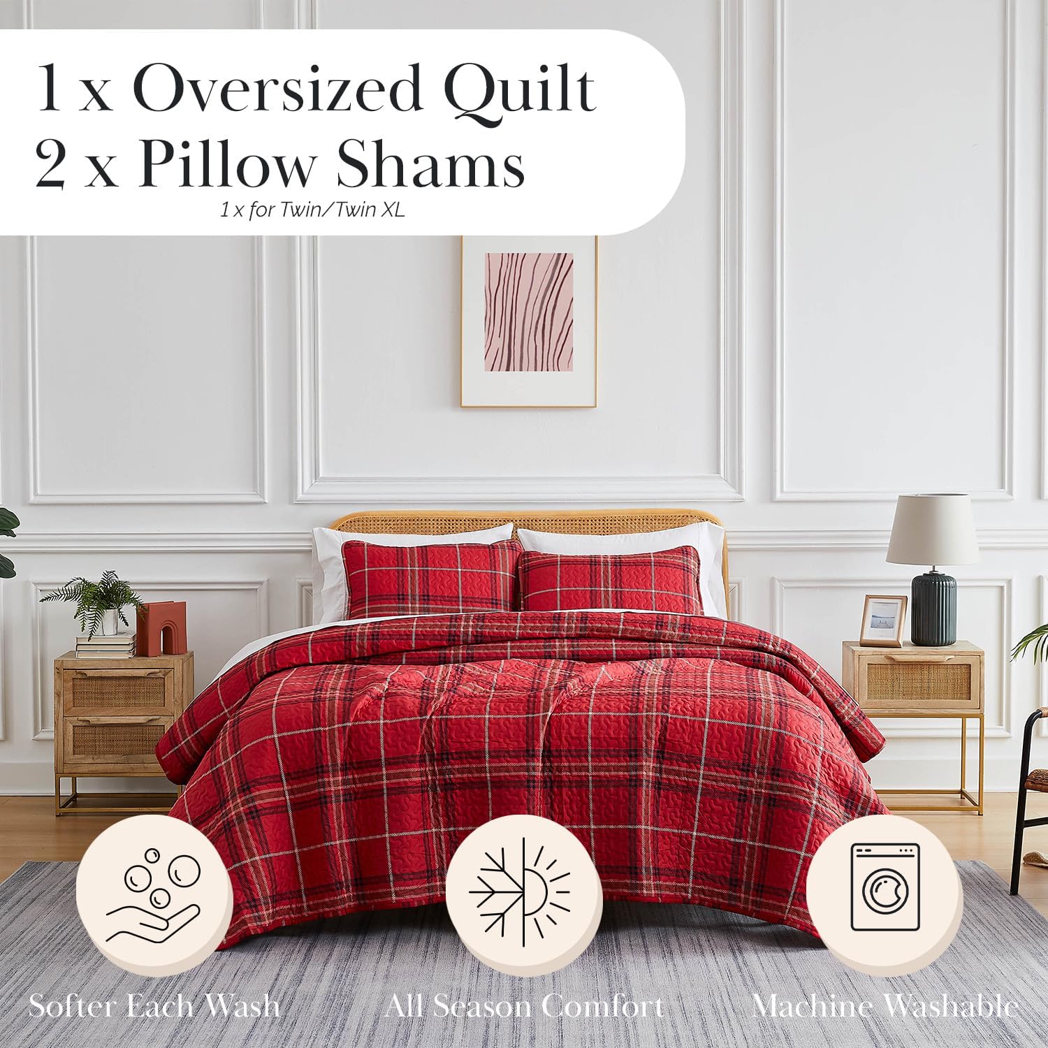 Southshore Fine Living Inc Red Plaid King Quilt Set