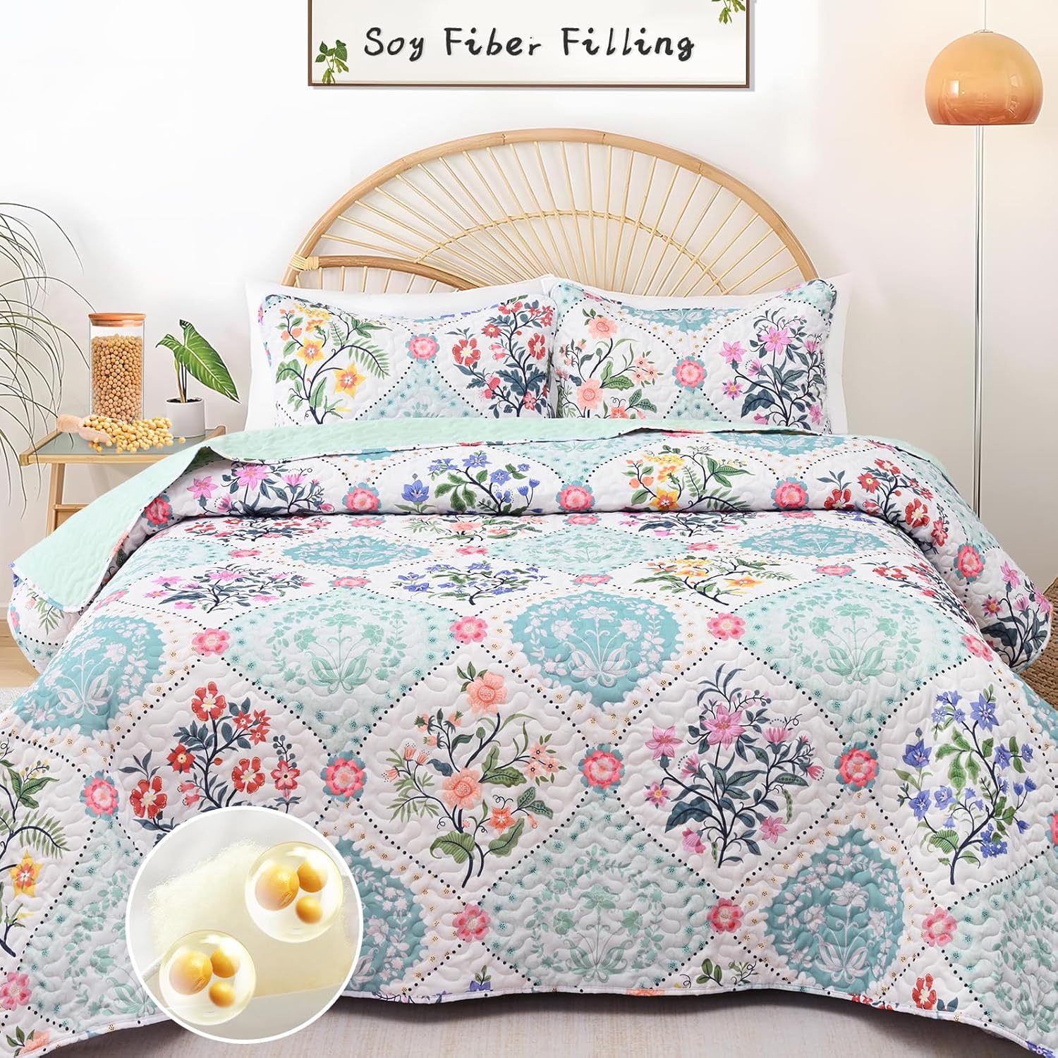 Uspring King Size Quilt Set with Soybean Fiber Fill