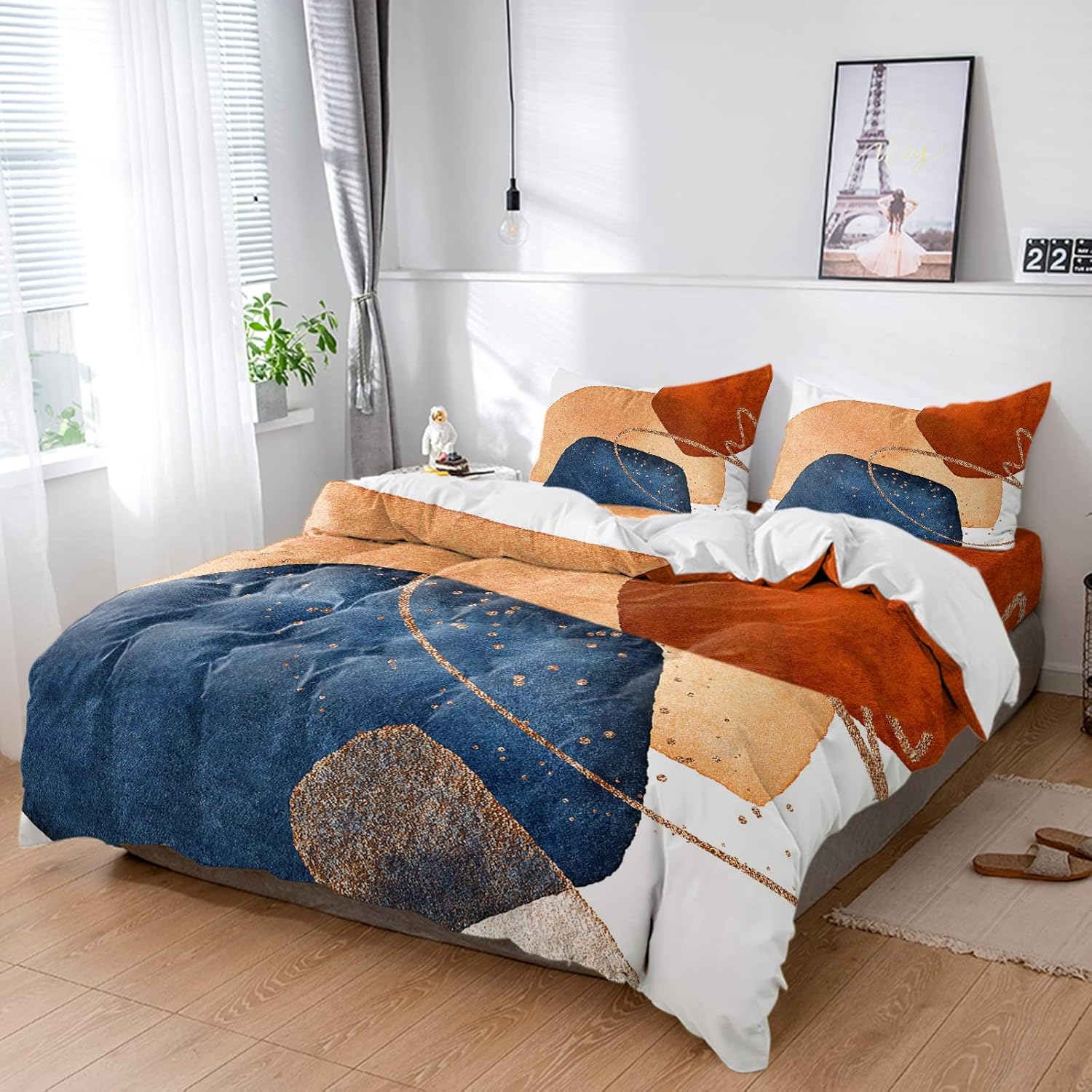 Alandar Home Mid Century Navy Blue Duvet Cover Set 4 Piece Queen