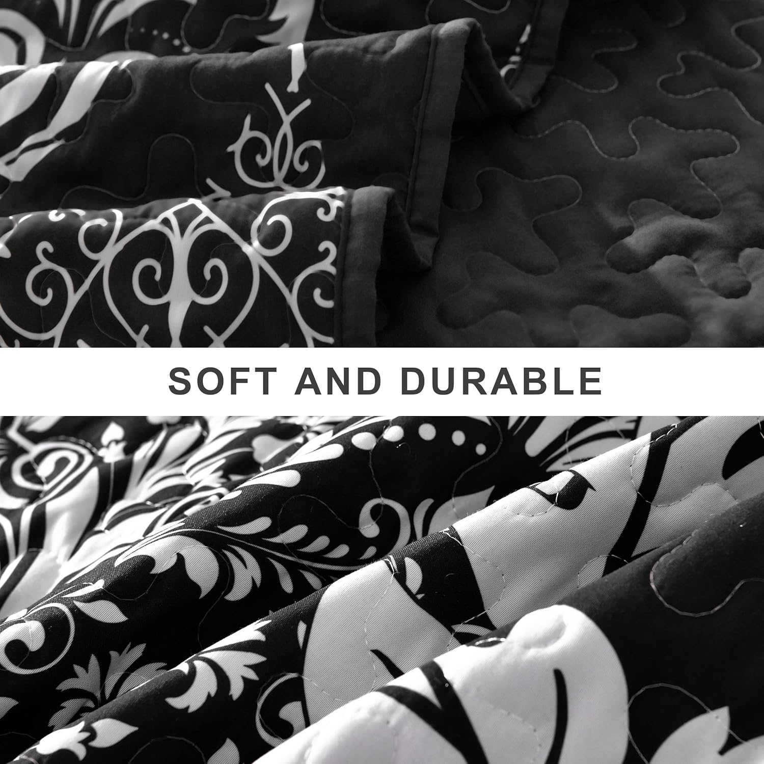 DJY Black Damask Cal King Quilt Set 3 Pieces
