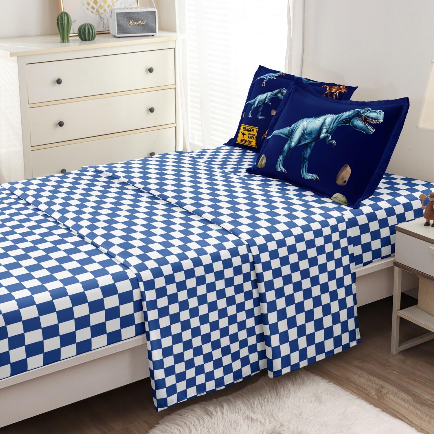 Leaflin Kid Twin Comforter Set - Dinosaur Themed Blue Bedding