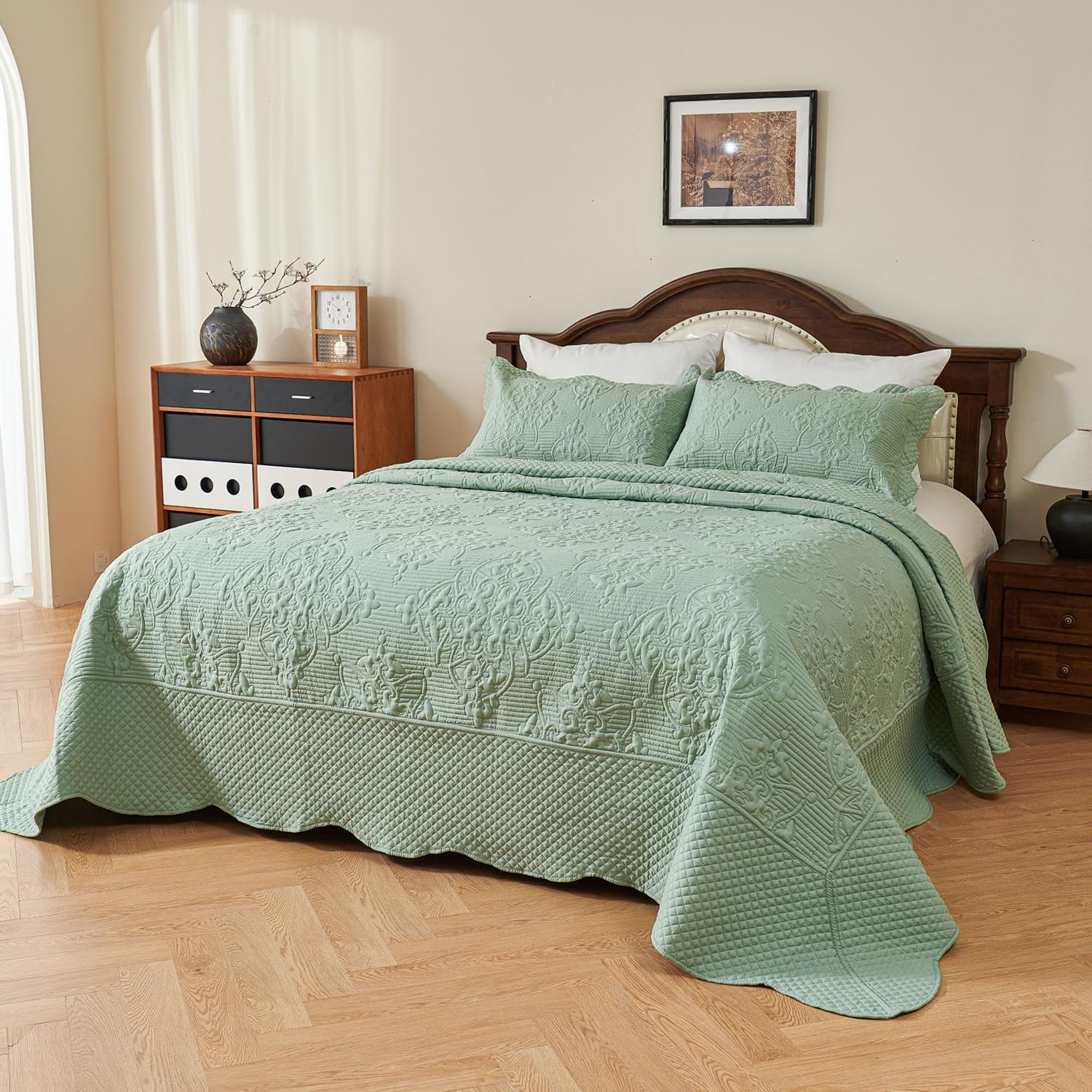 EVENHUG Quilt Set King Size Sage Green 120x128