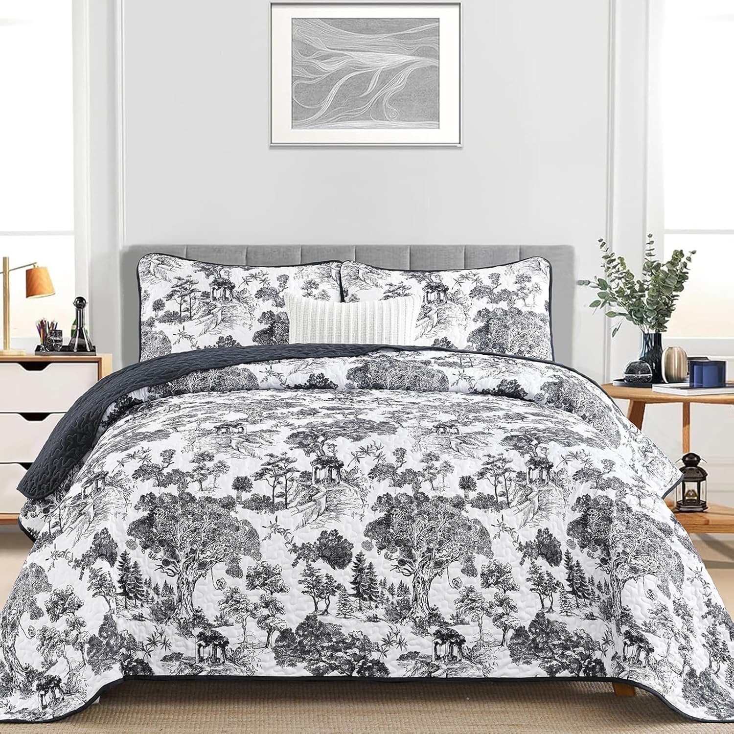 WONGS BEDDING Botanical Reversible Quilt Set King Size