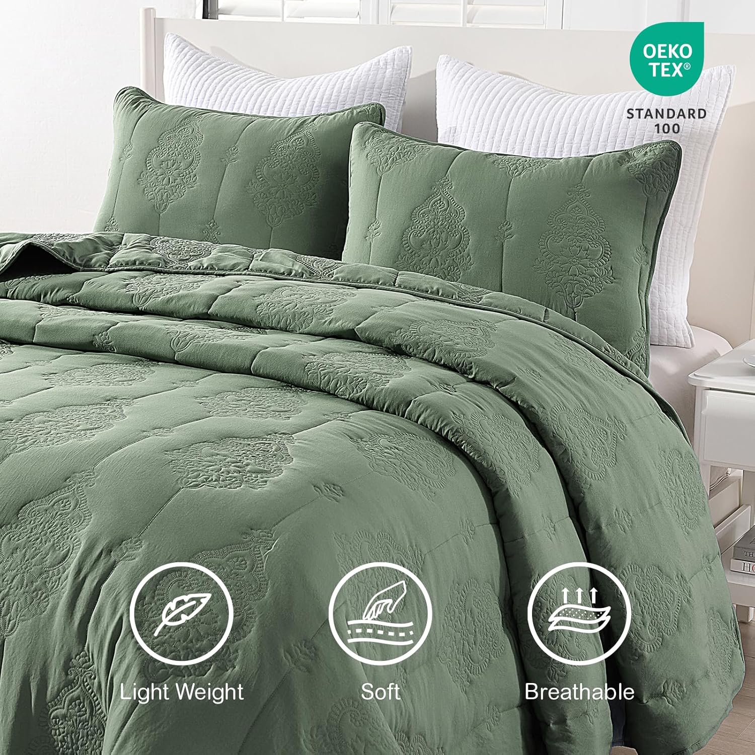 HORIMOTE HOME Queen Size Quilt Set Dark Green 1