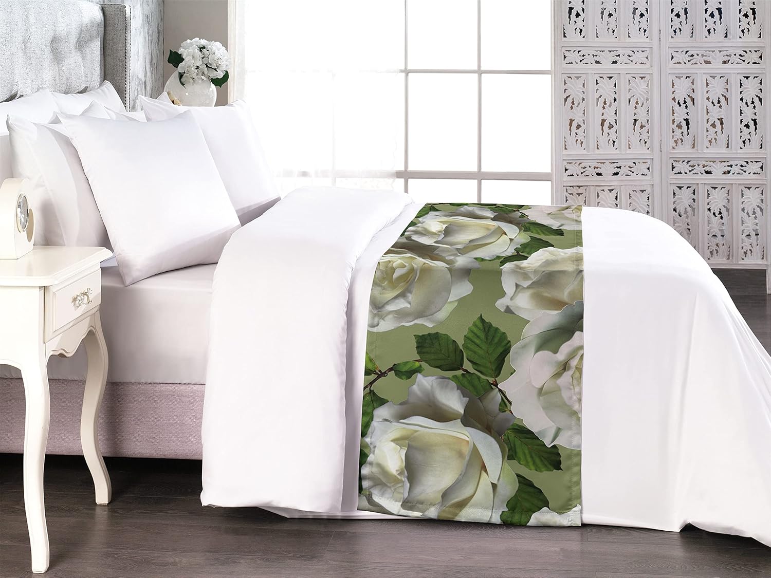 Ambesonne Floral Bed Runner Queen Size