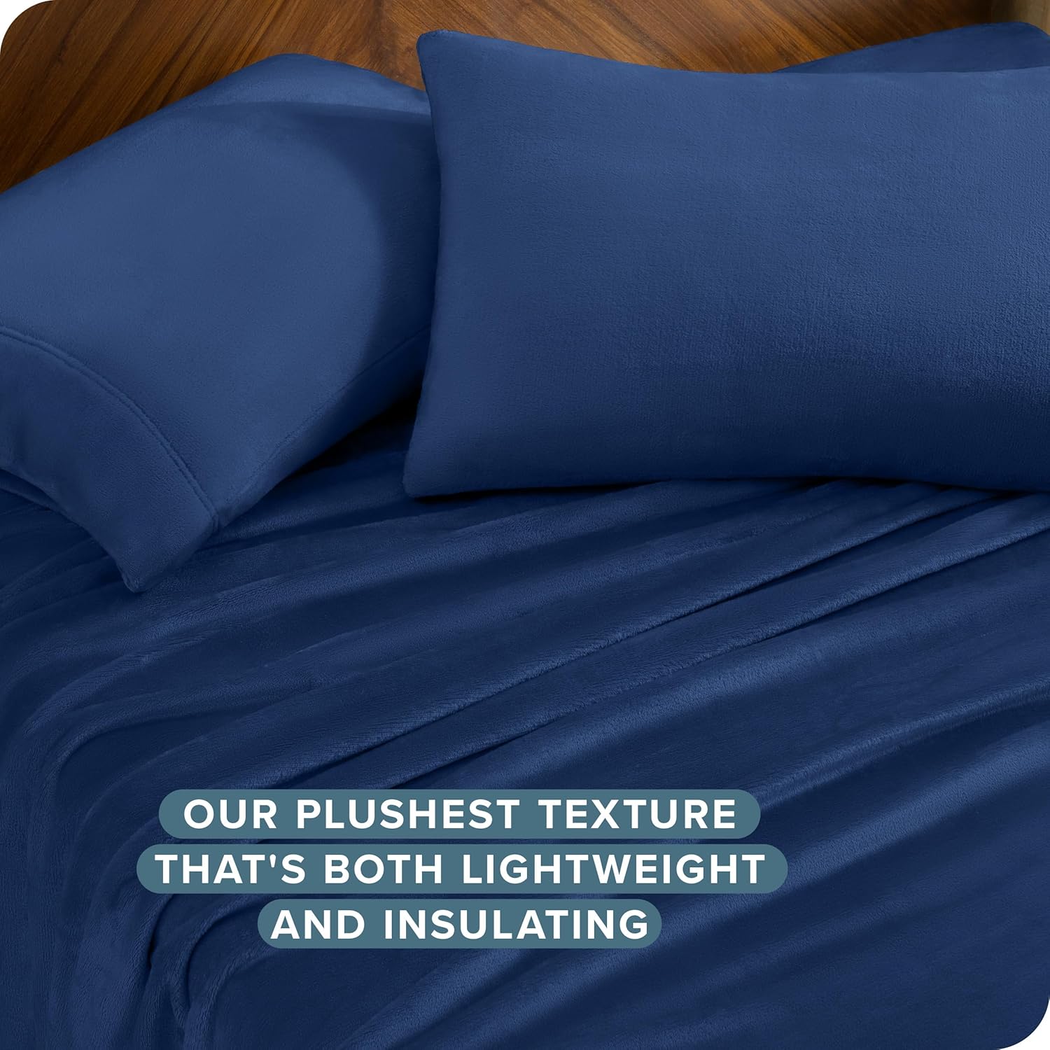 Bare Home Microplush Fleece Sheet Set Twin Dark Blue 1