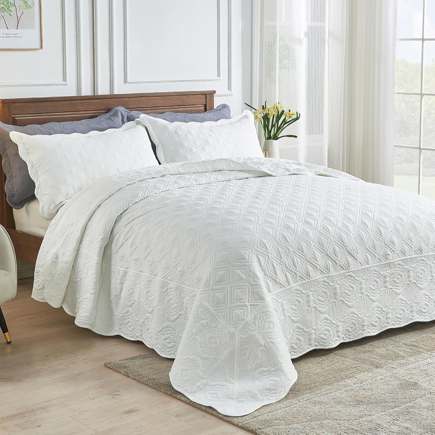 Suchbed California King Bedspread Set White 128x120 1