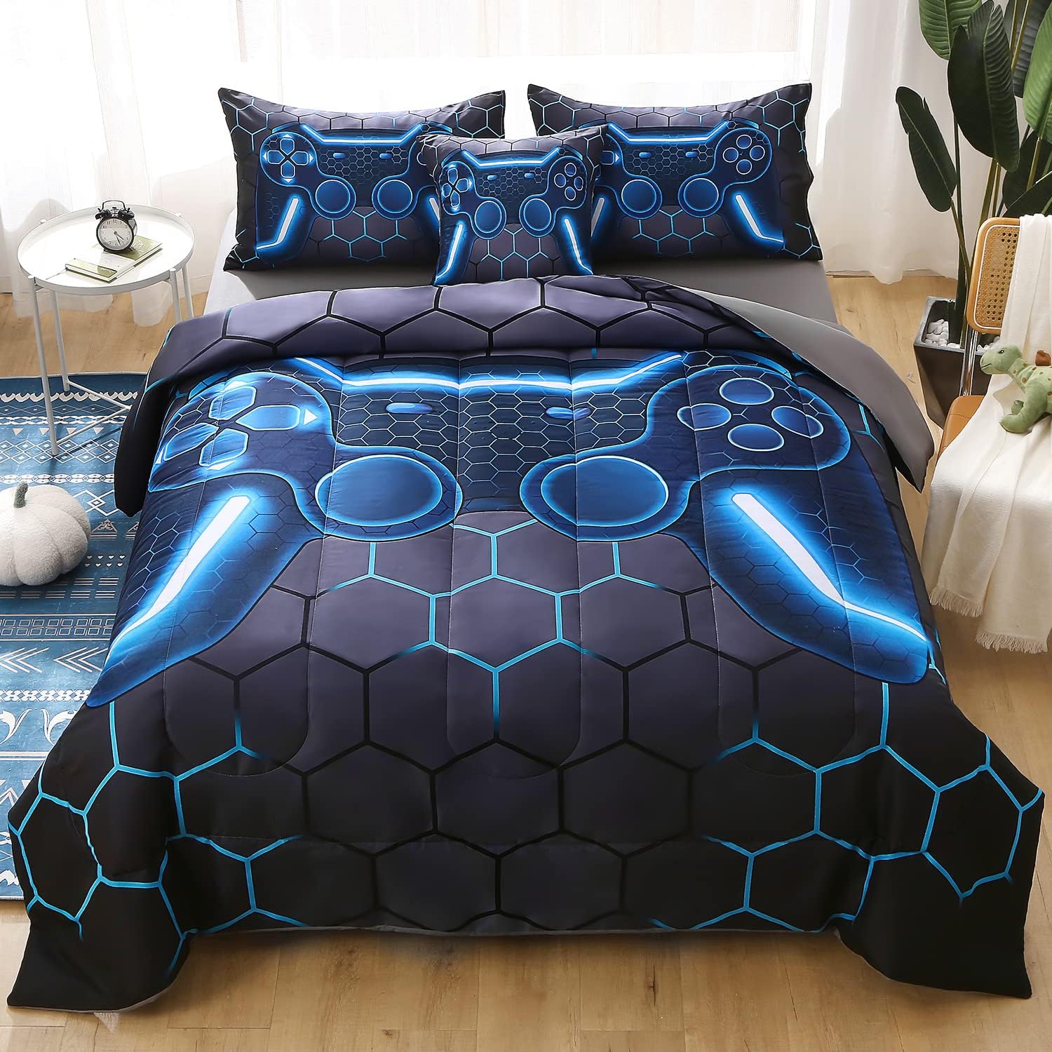 JQinHome Twin Gamer Comforter Set for Boys
