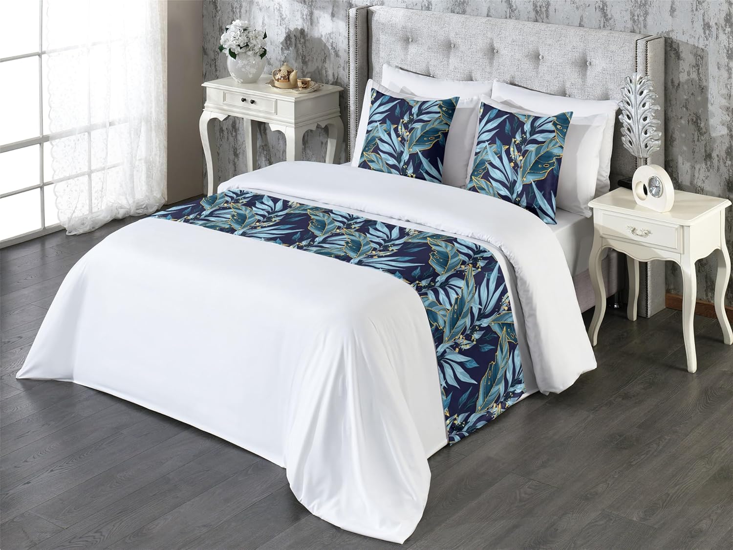 Ambesonne Floral Bed Runner Set with Scarf and Pillow Shams