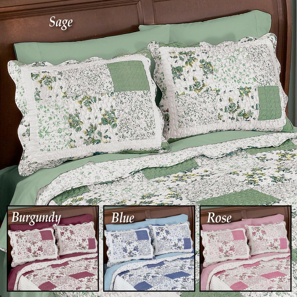 Collections Etc Hadley Floral Patchwork Pillow Sham Sage