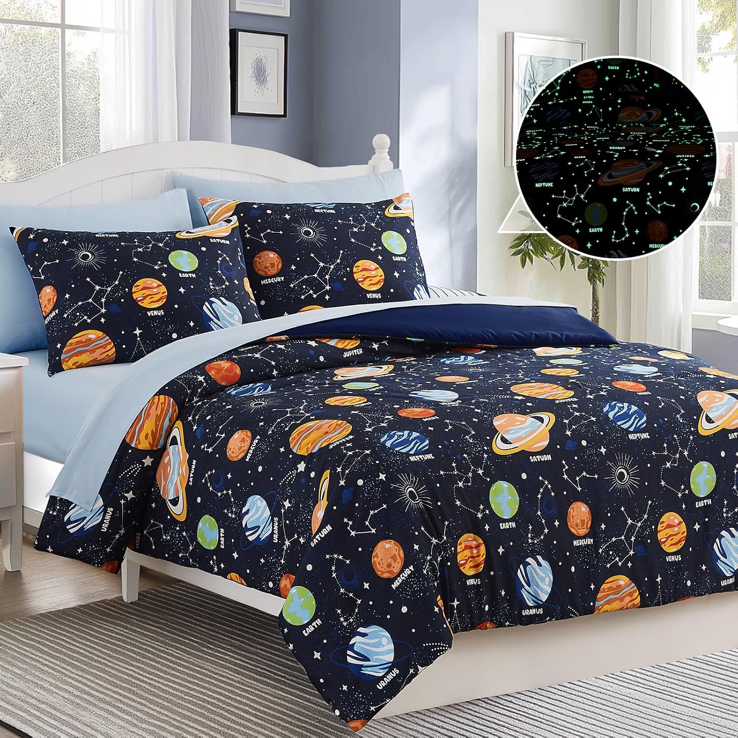7-Piece Glow in the Dark Comforter Set for Boys