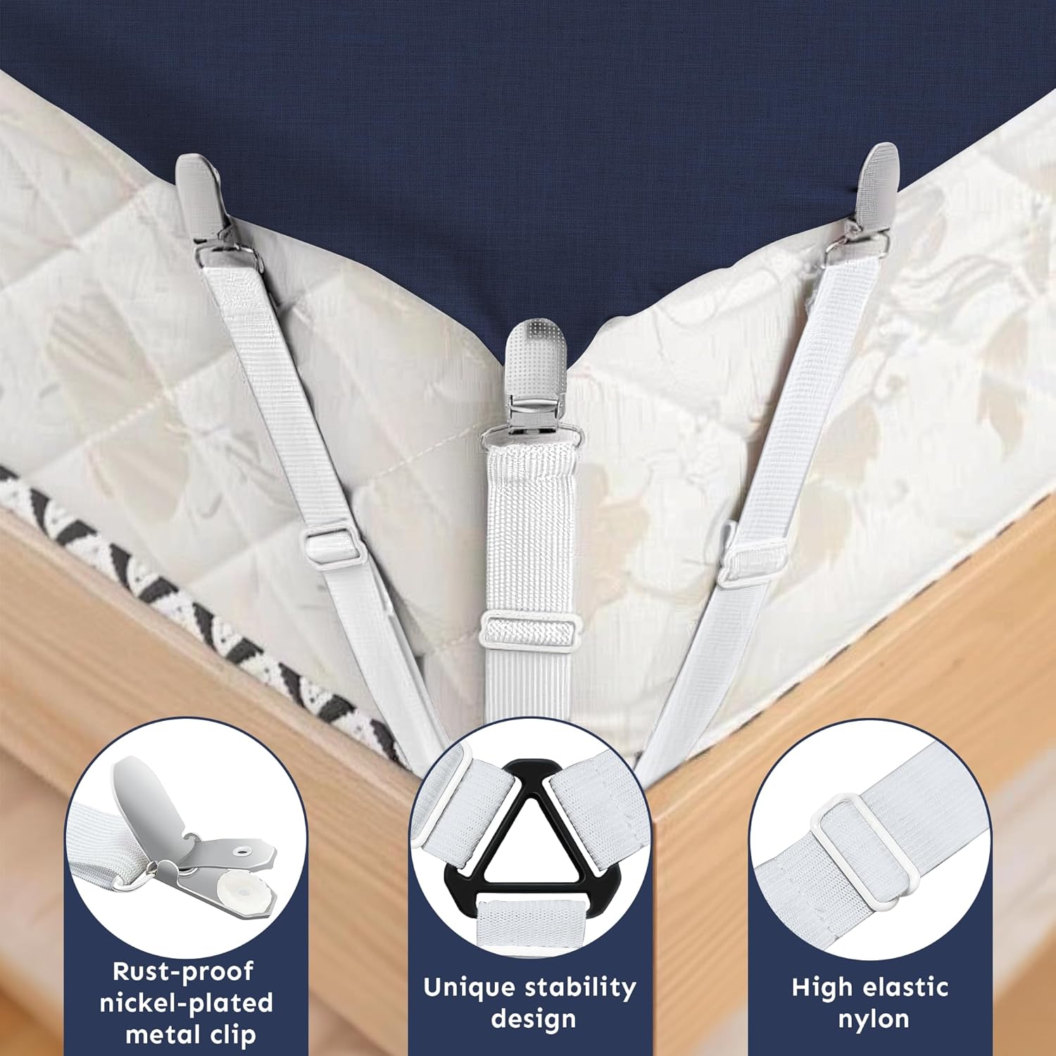 SYIPO 4 PCS Nonslip Bed Sheet Straps with Iron Clips