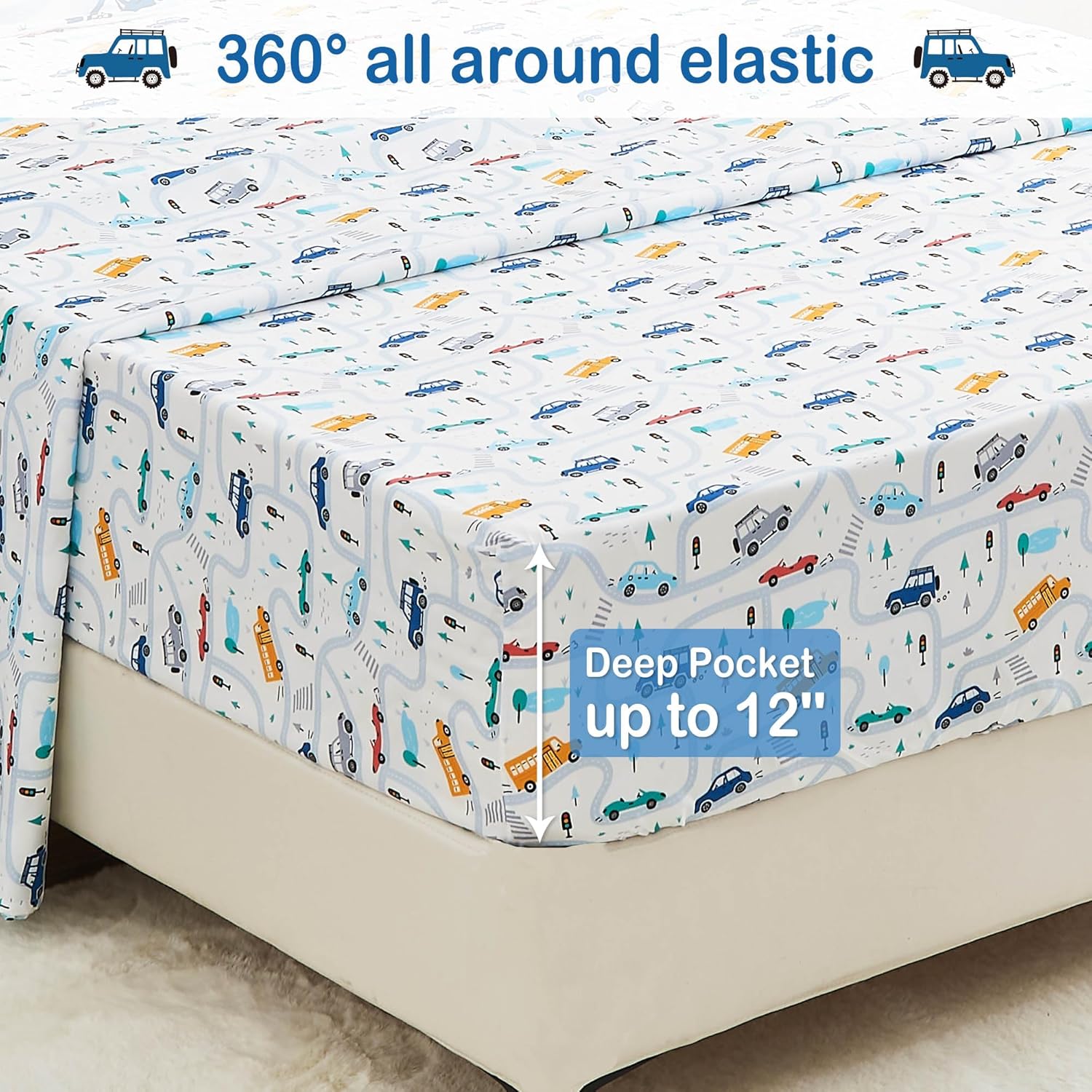 Mooreeke Kids Twin Bed in a Bag Set with Car Patterns