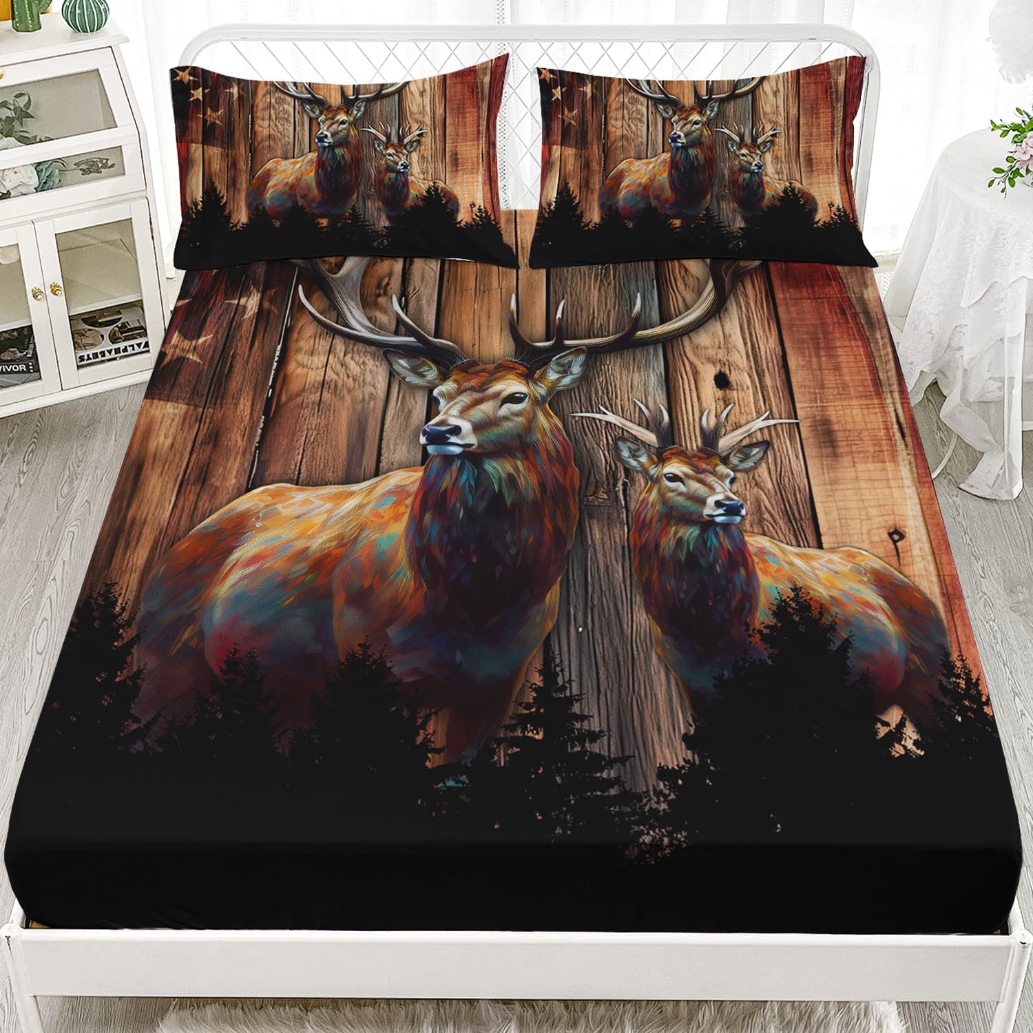 AILONEN Deer Fitted Sheet Set Twin XL Size 3 Pieces
