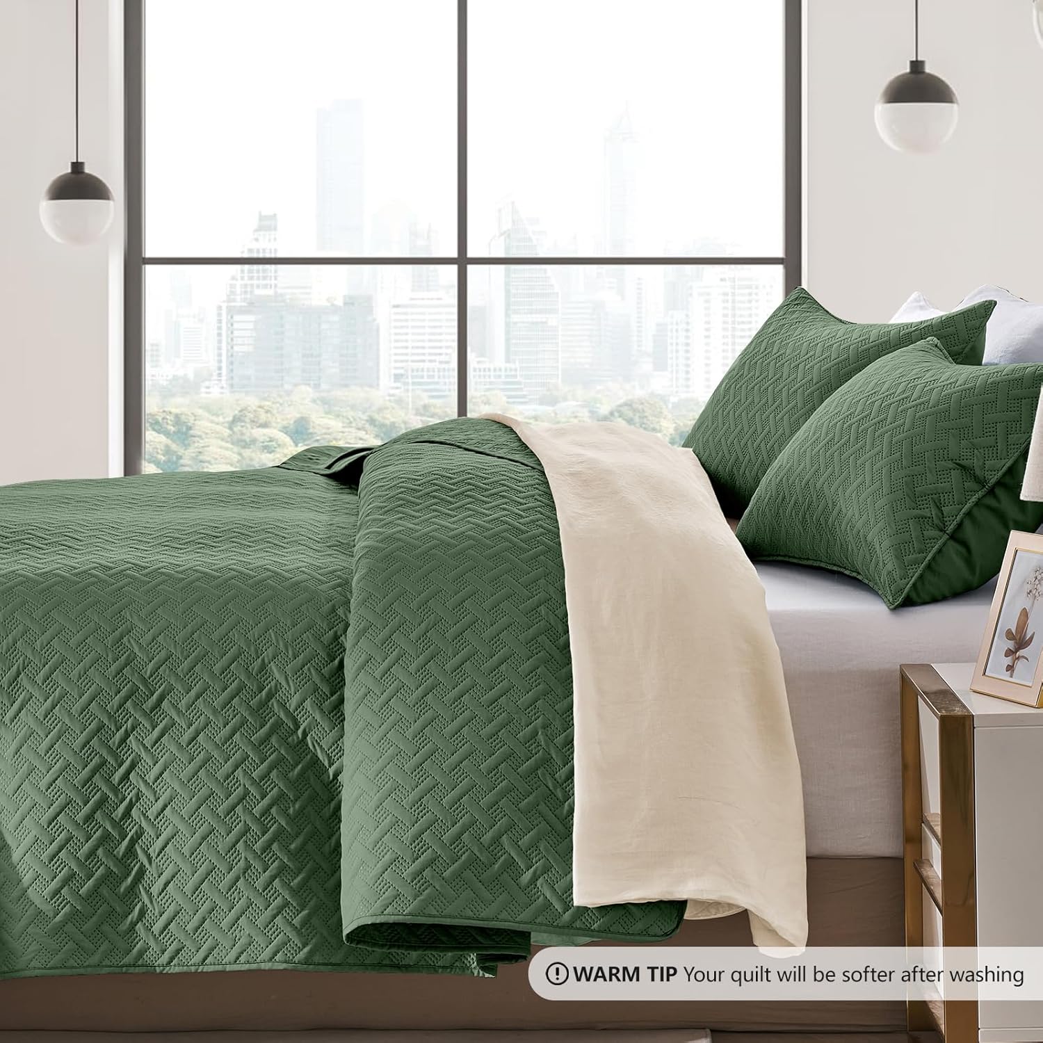 FLYMME Olive Green Twin Quilt Bedding Set
