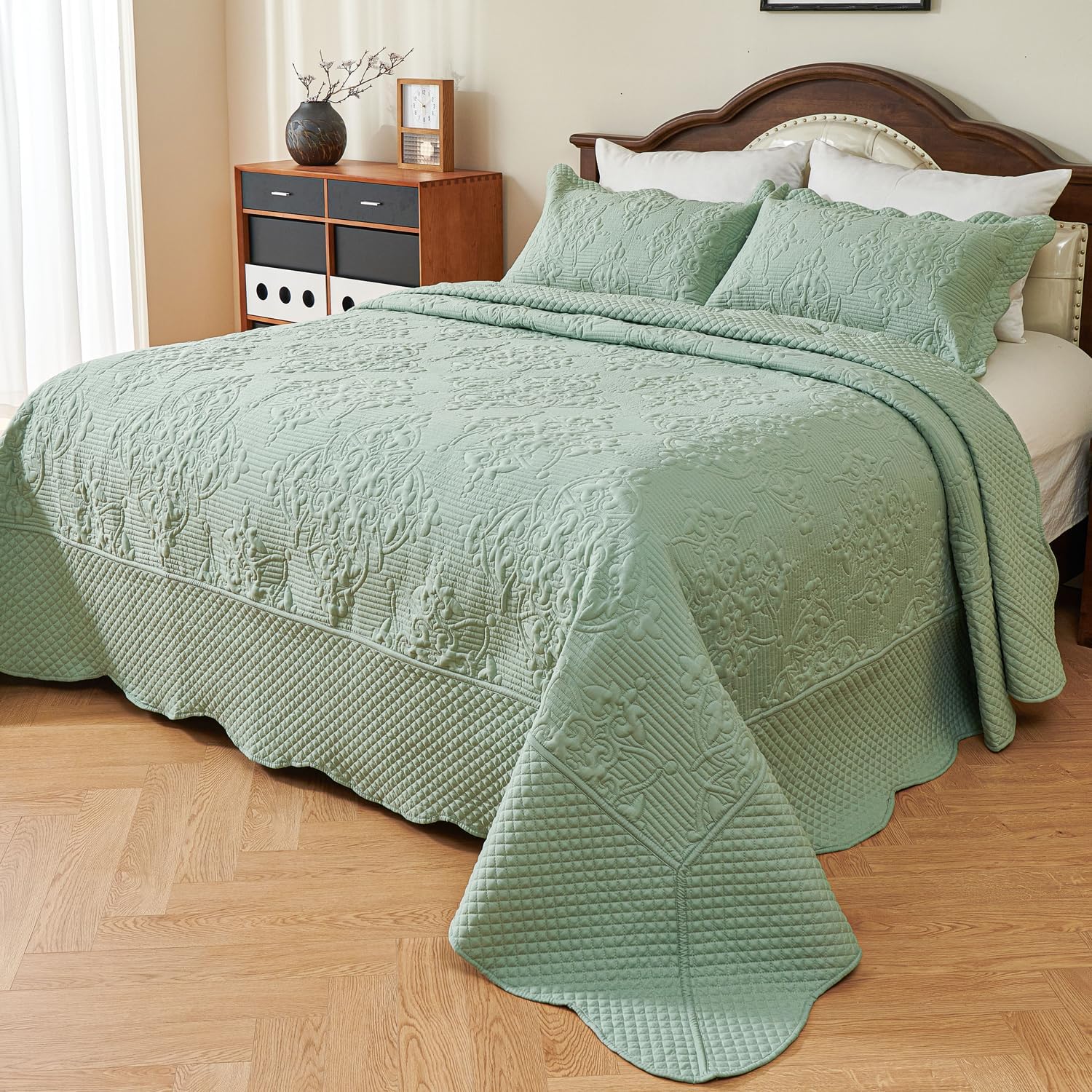 EVENHUG Quilt Set King Size Sage Green 120x128