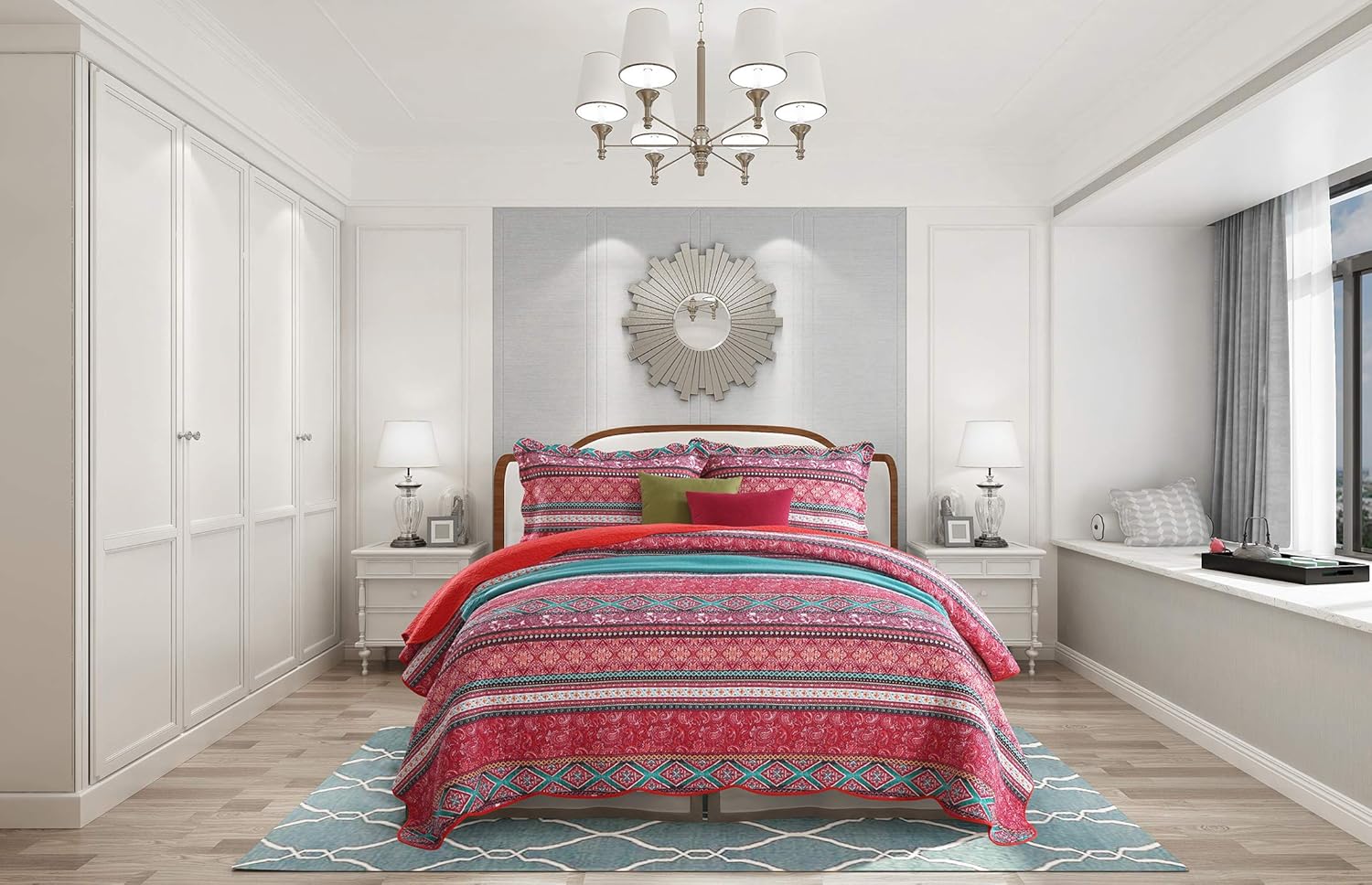 NEWLAKE Reversible Patchwork Quilt Set Queen Size