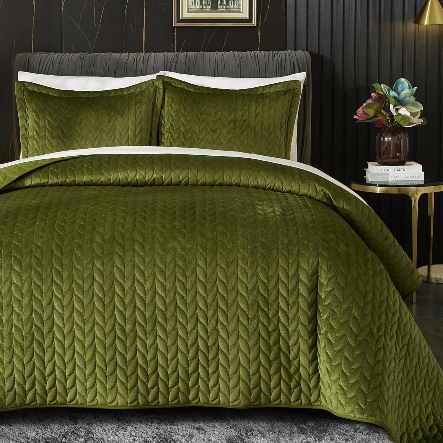 Ivellow Velvet Quilt Set Queen Size 3Pcs Luxury Comforter Bedspread