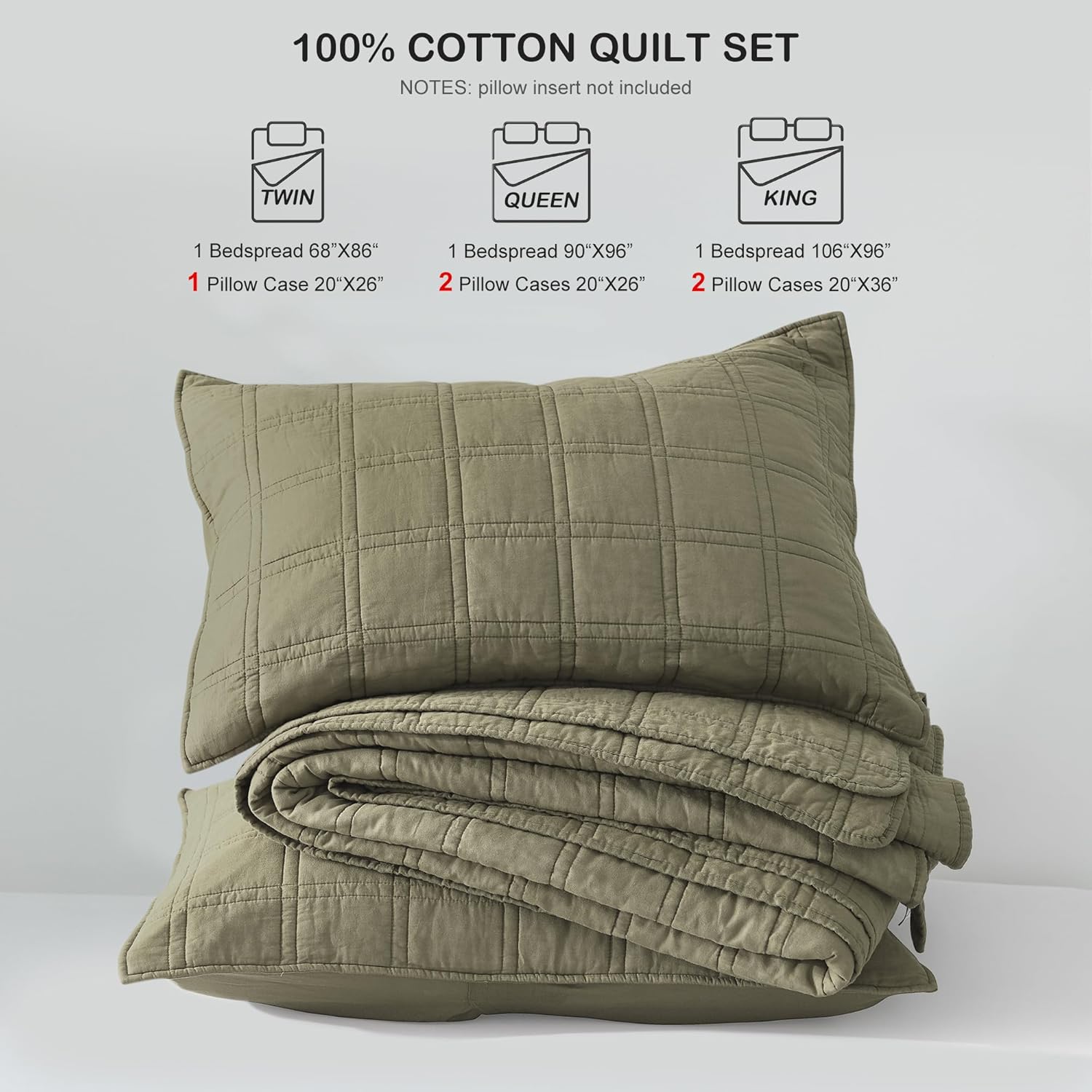 HORIMOTE HOME Cotton Quilt Set Twin Size Olive Green