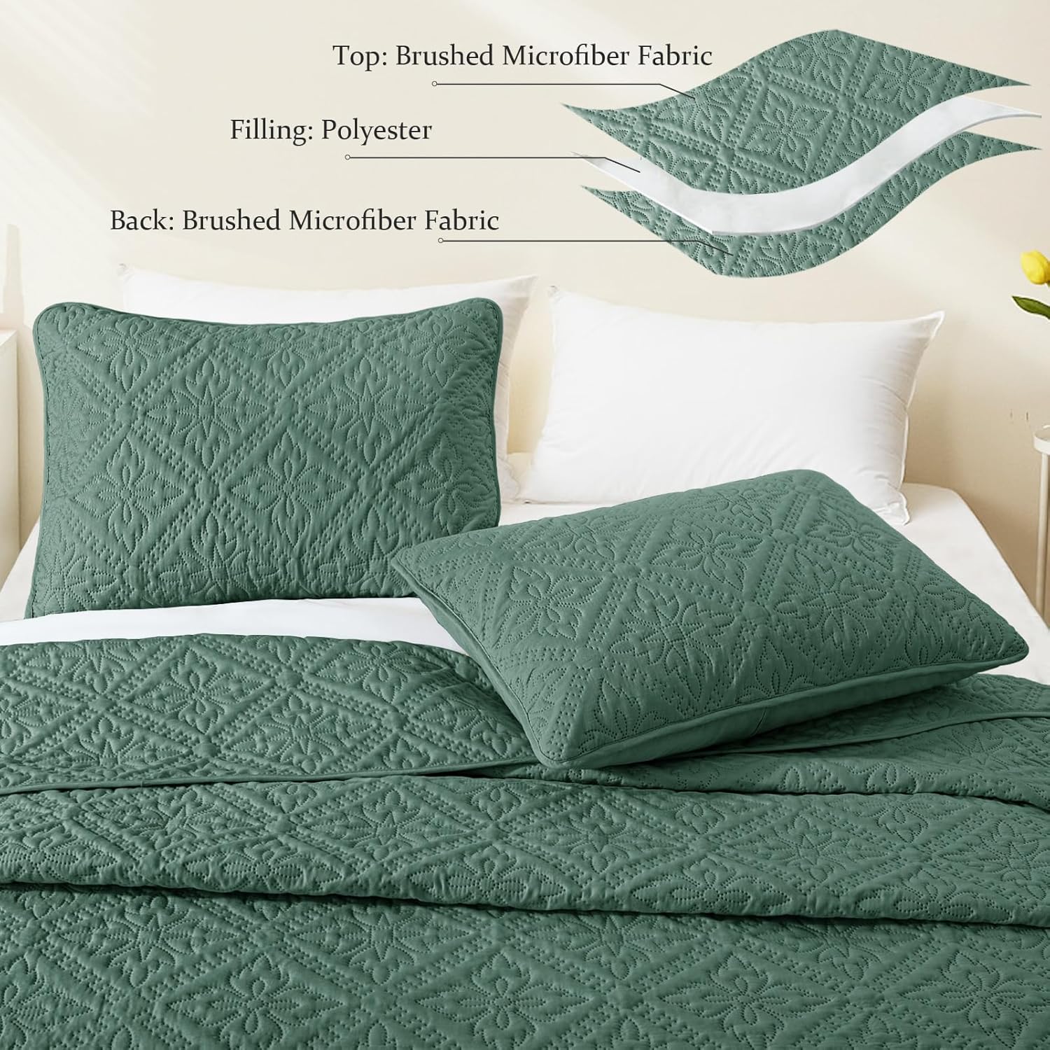 Exclusivo Mezcla Queen Quilt Set Modern Green Quilts with 2 Pillow Shams 1