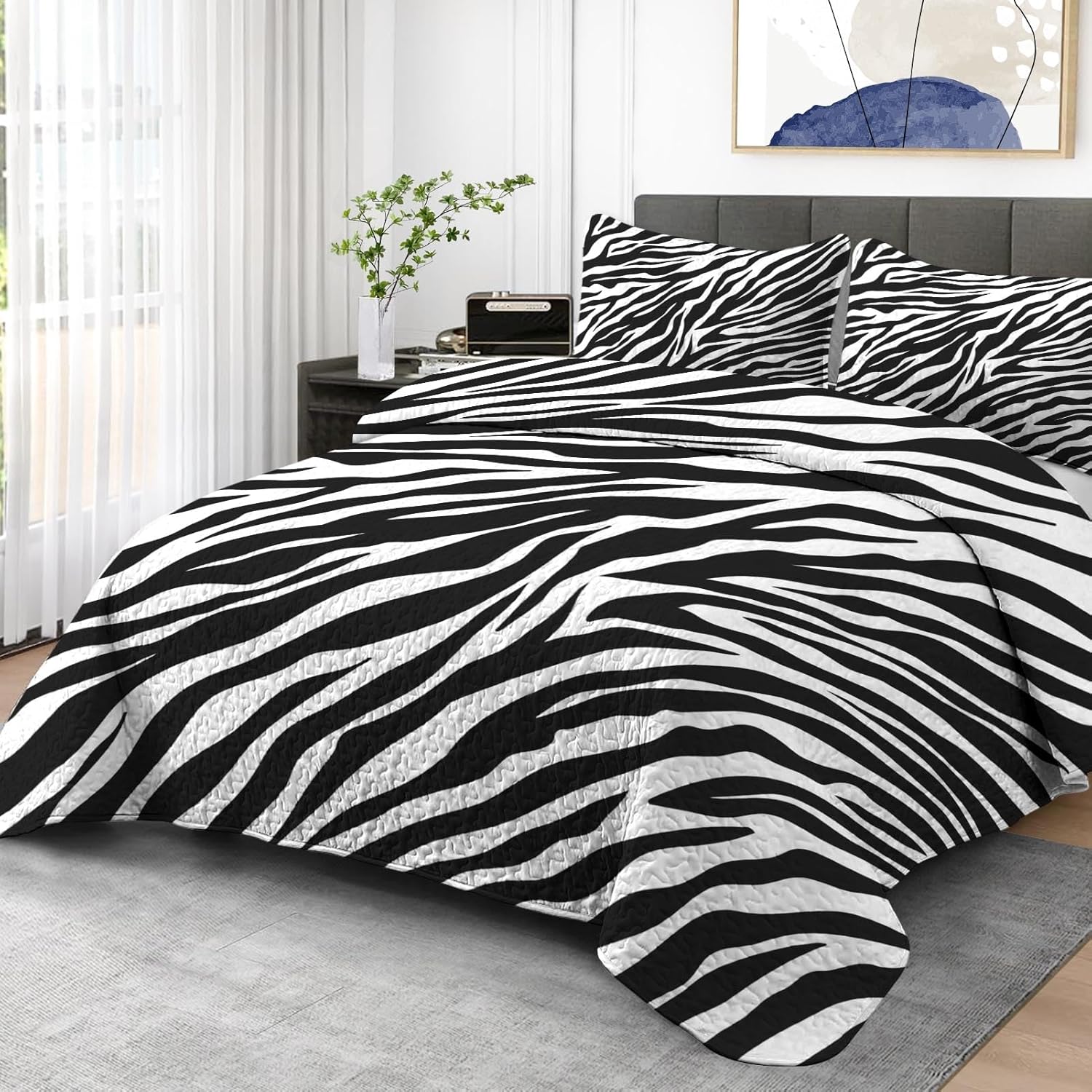Pamnest Zebra Stripe Quilt Set 3 Pcs Full Queen 1