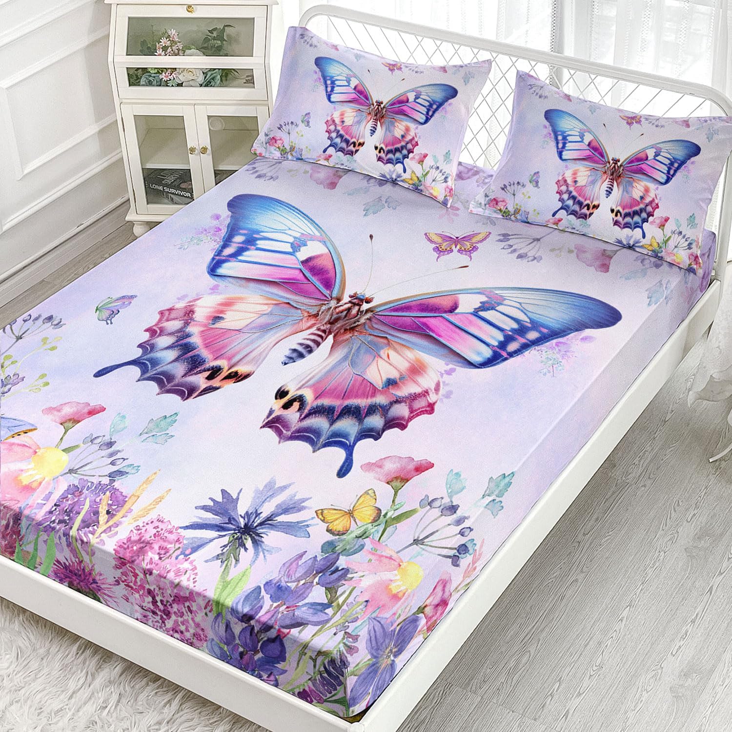AILONEN Butterfly Fitted Sheet Set Twin XL Size