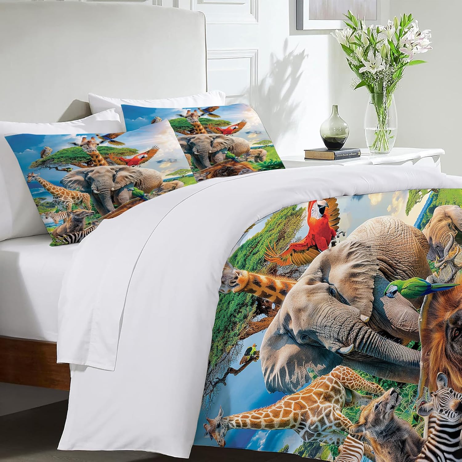 Funny Animals Duvet Cover Set 3 Pieces Jungle Print