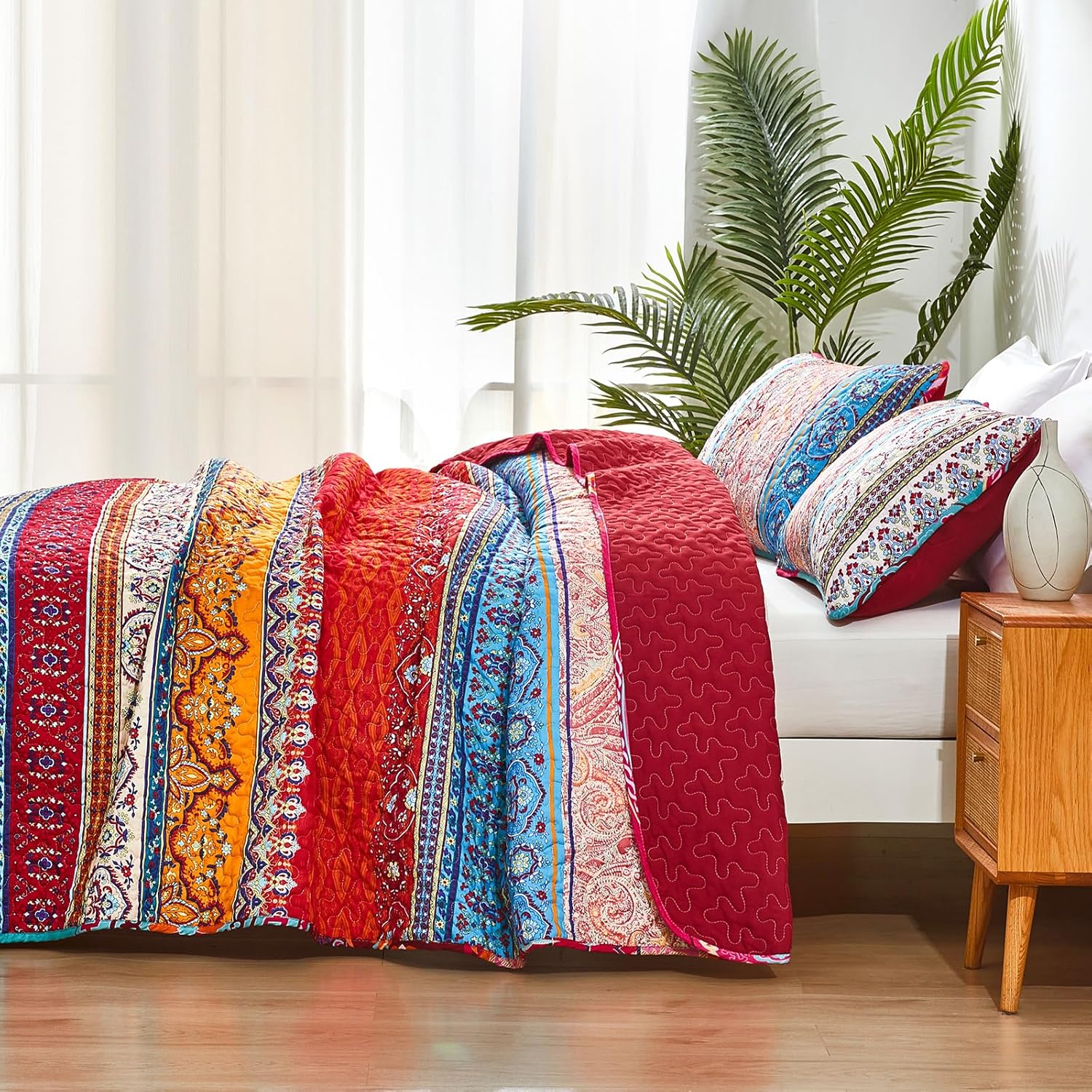 WONGS BEDDING Boho Christmas Quilt Set Queen Size