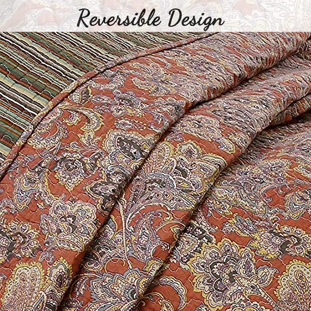 Cozy Line Red Orange Reversible Cotton Quilt Set 3 Piece King