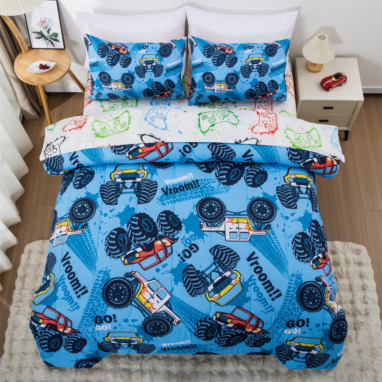 Holawakaka Boys Racing Truck Comforter Set with Sheets
