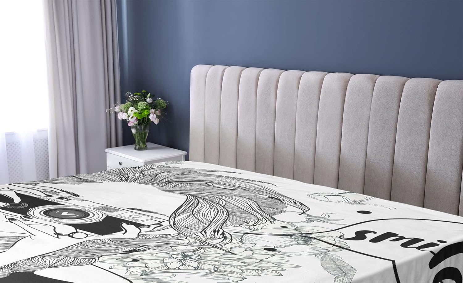 Ambesonne Smile Fitted Sheet - Sketchy Girl with Speech Bubble Pattern