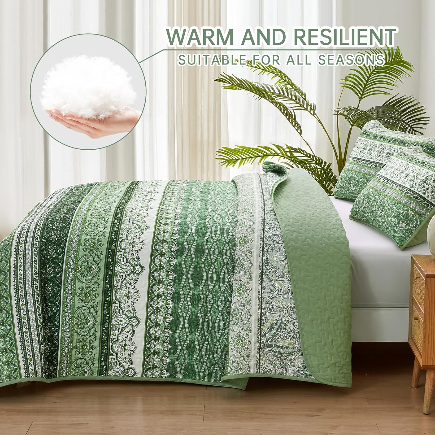 WONGS BEDDING Boho King Quilt Set 103x90 3 Pieces
