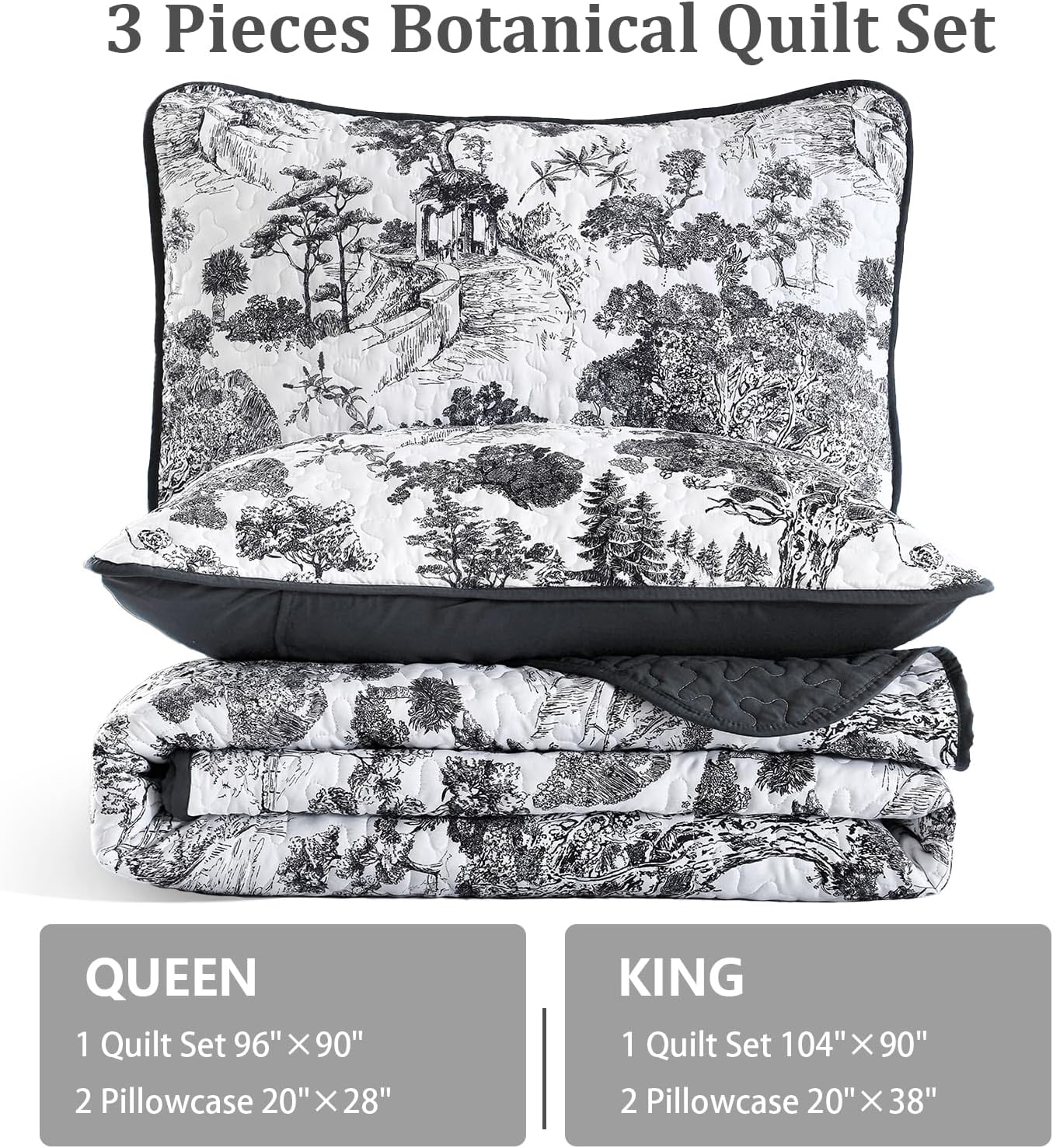 WONGS BEDDING Botanical Reversible Quilt Set King Size
