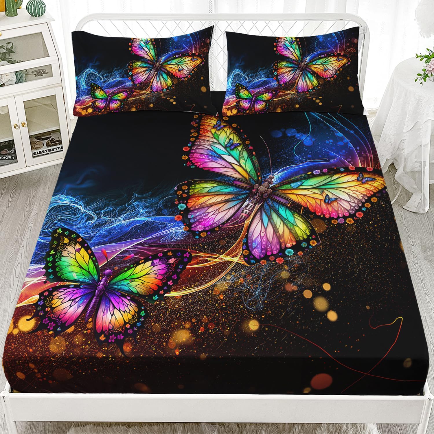 AILONEN Gradient Butterfly Twin XL Fitted Sheet Set 1