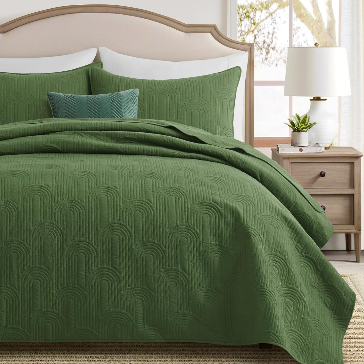 Lavsiry Quilt Set King Size Olive Green