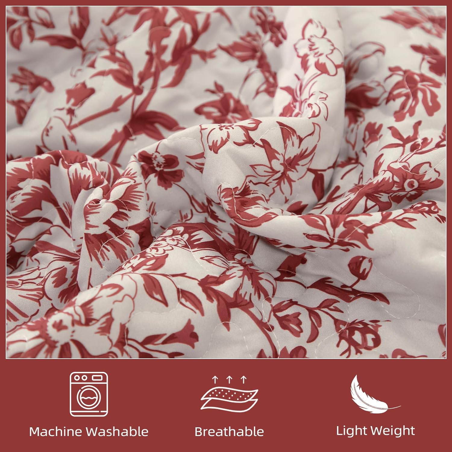 WONGS BEDDING King Size Quilt Set Red 3 Pieces
