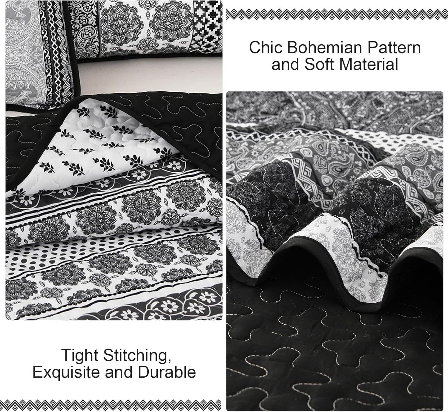 WONGS BEDDING Grey Boho Quilt Set King Size 3 pcs