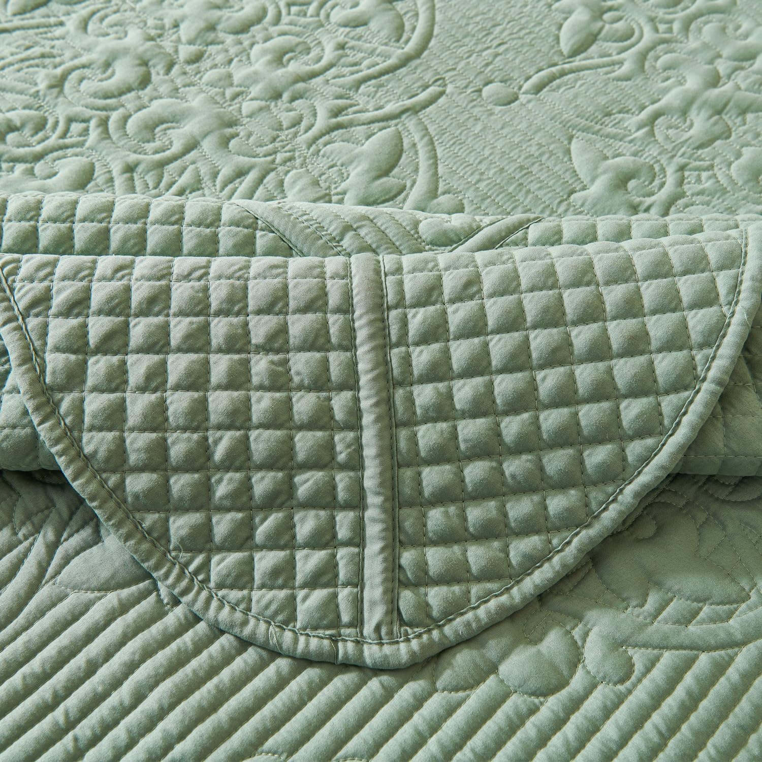 EVENHUG Quilt Set King Size Sage Green 120x128