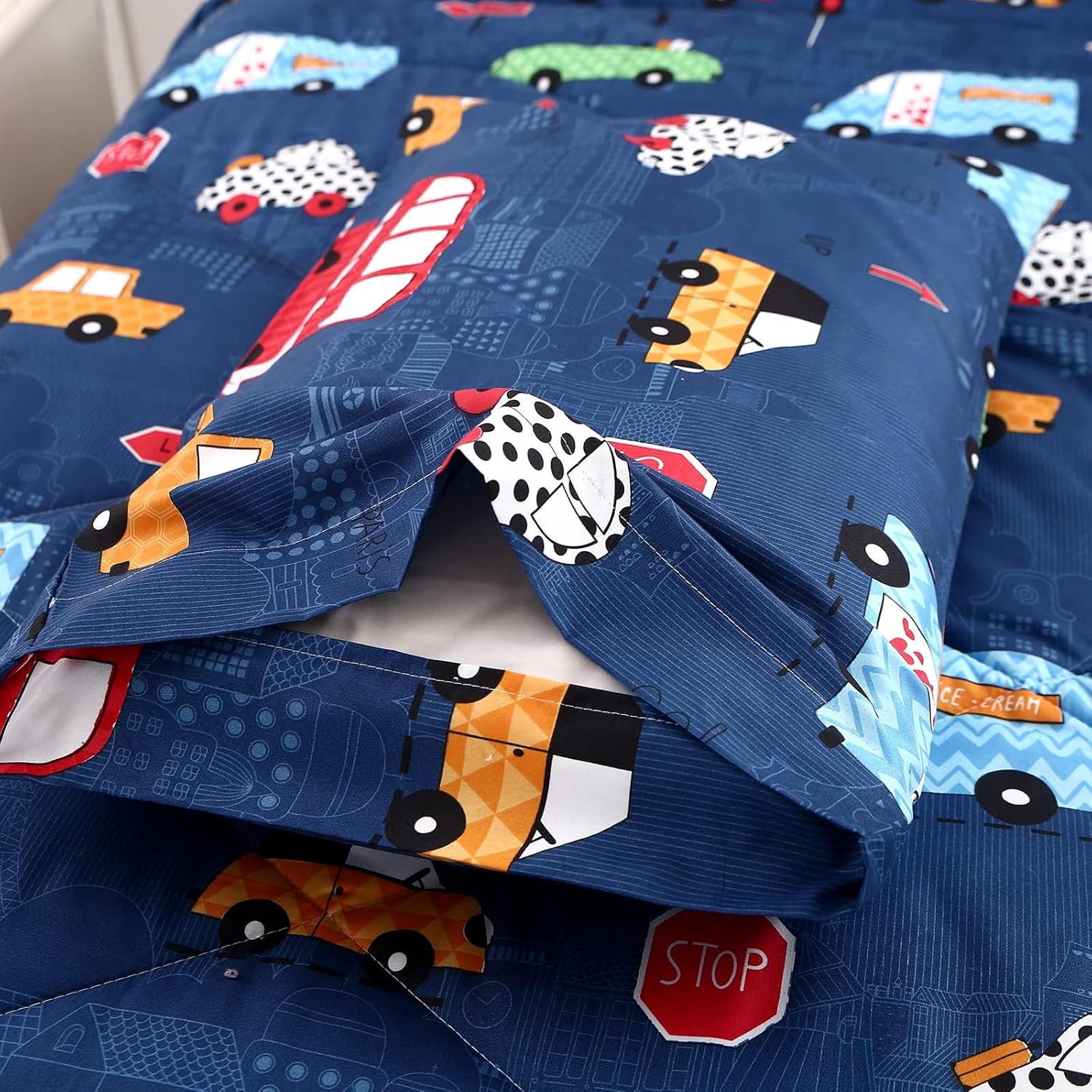 MAG 3Pcs Cartoon Car Comforter Set Queen Size 1