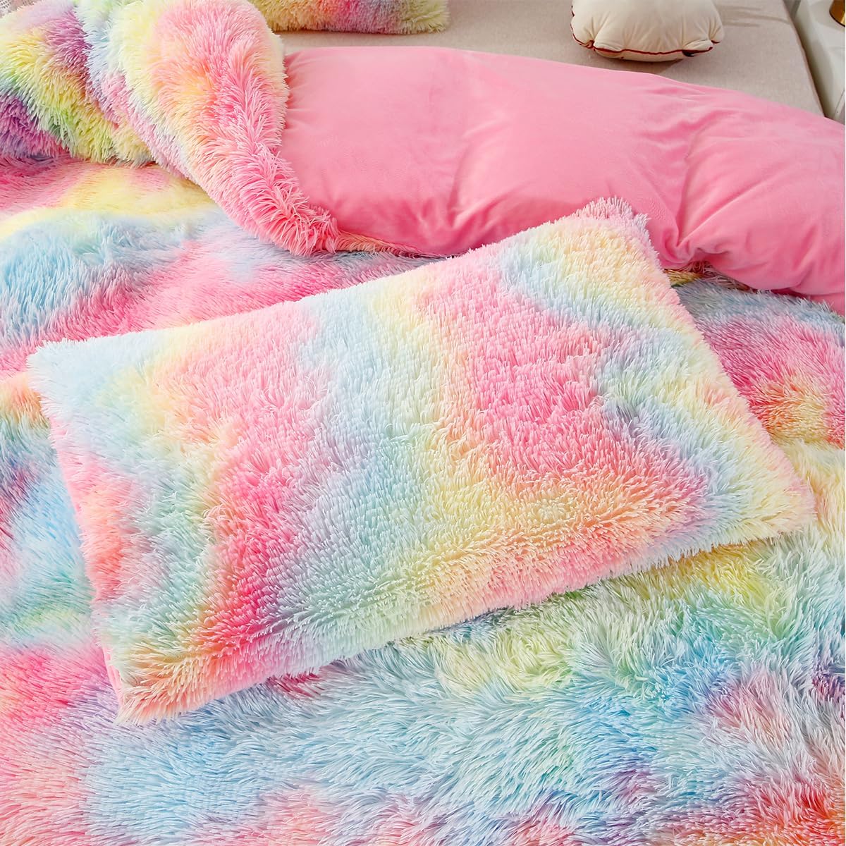 PERFEMET Pink Faux Fur Fluffy Comforter Set Twin