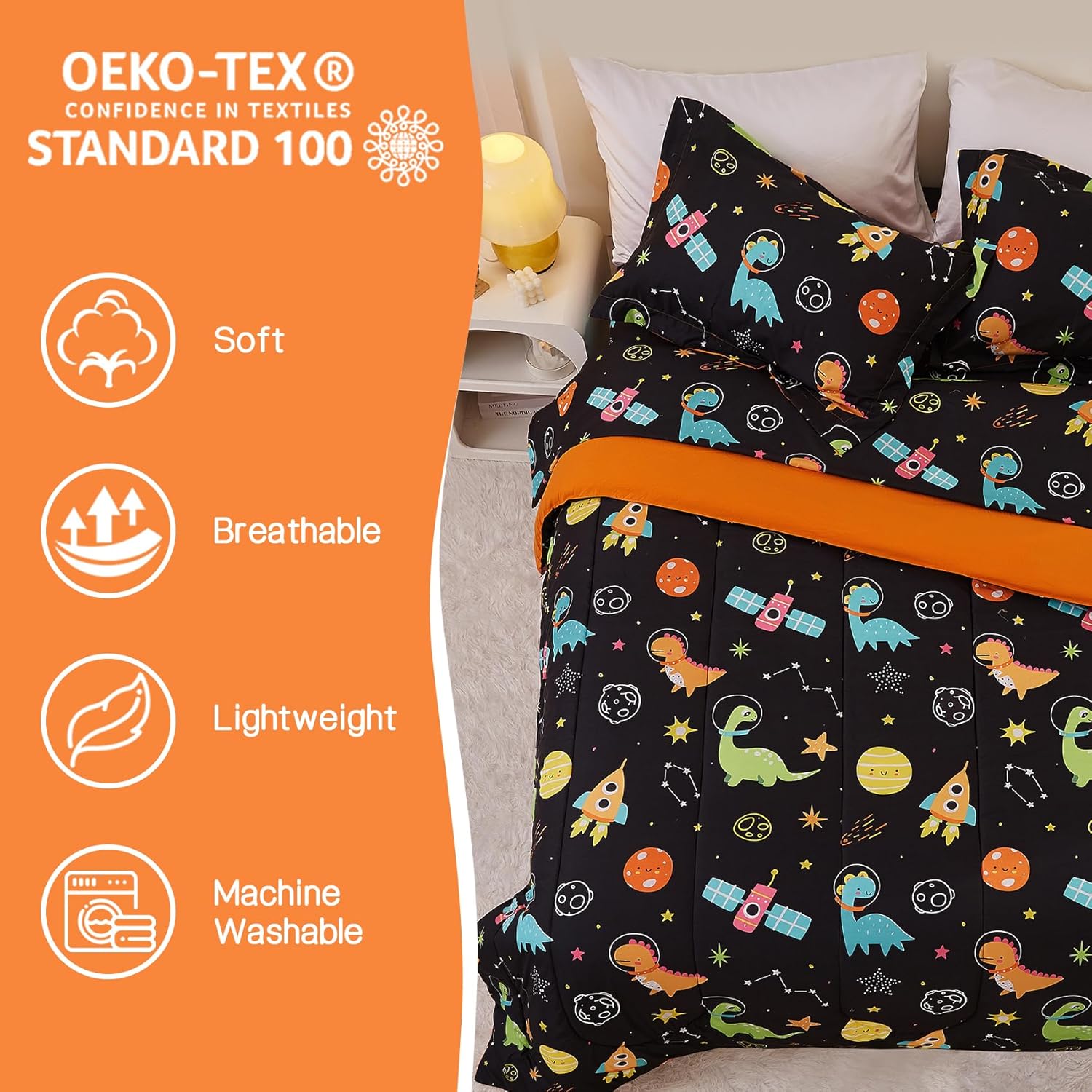 Yibeizi Space Dinosaur Kids Comforter Set for Boys