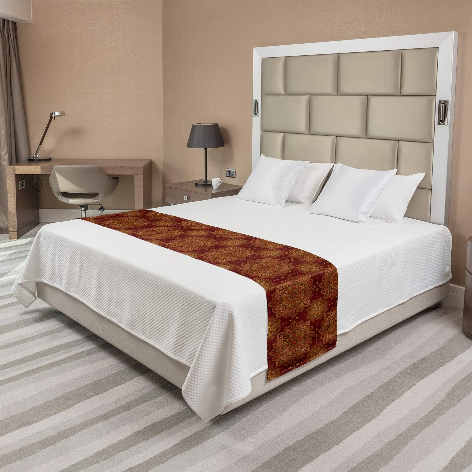 Ambesonne Mandala Bed Runner Red Earth Yellow 1