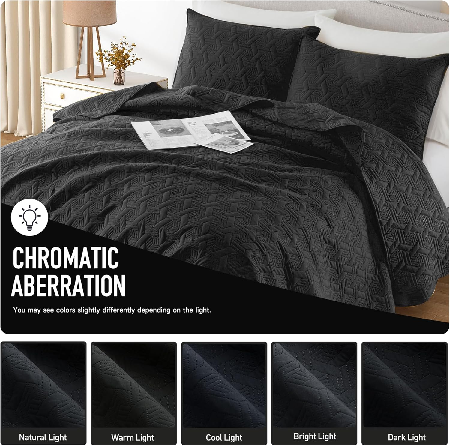 Lavsiry Black Quilt Oversized California King Bedding Set