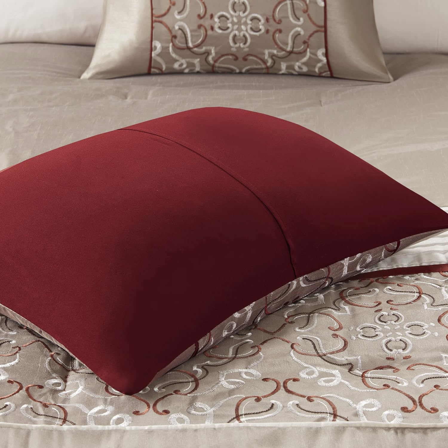 Madison Park Essentials Jelena Faux Silk Comforter Set 24 Piece Queen Red