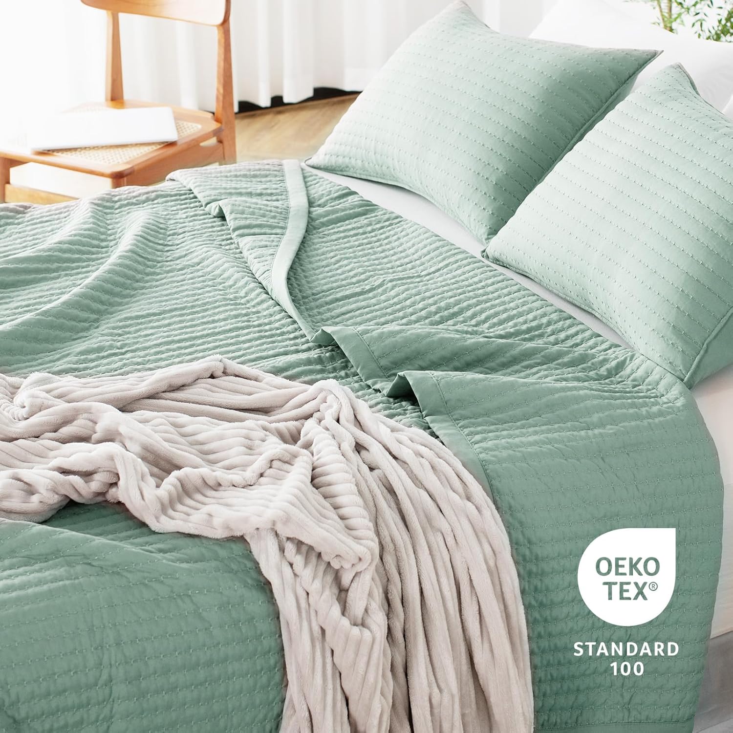 KASENTEX Oversized King Quilt Set 3 Pieces Stone-Washed Machine Washable