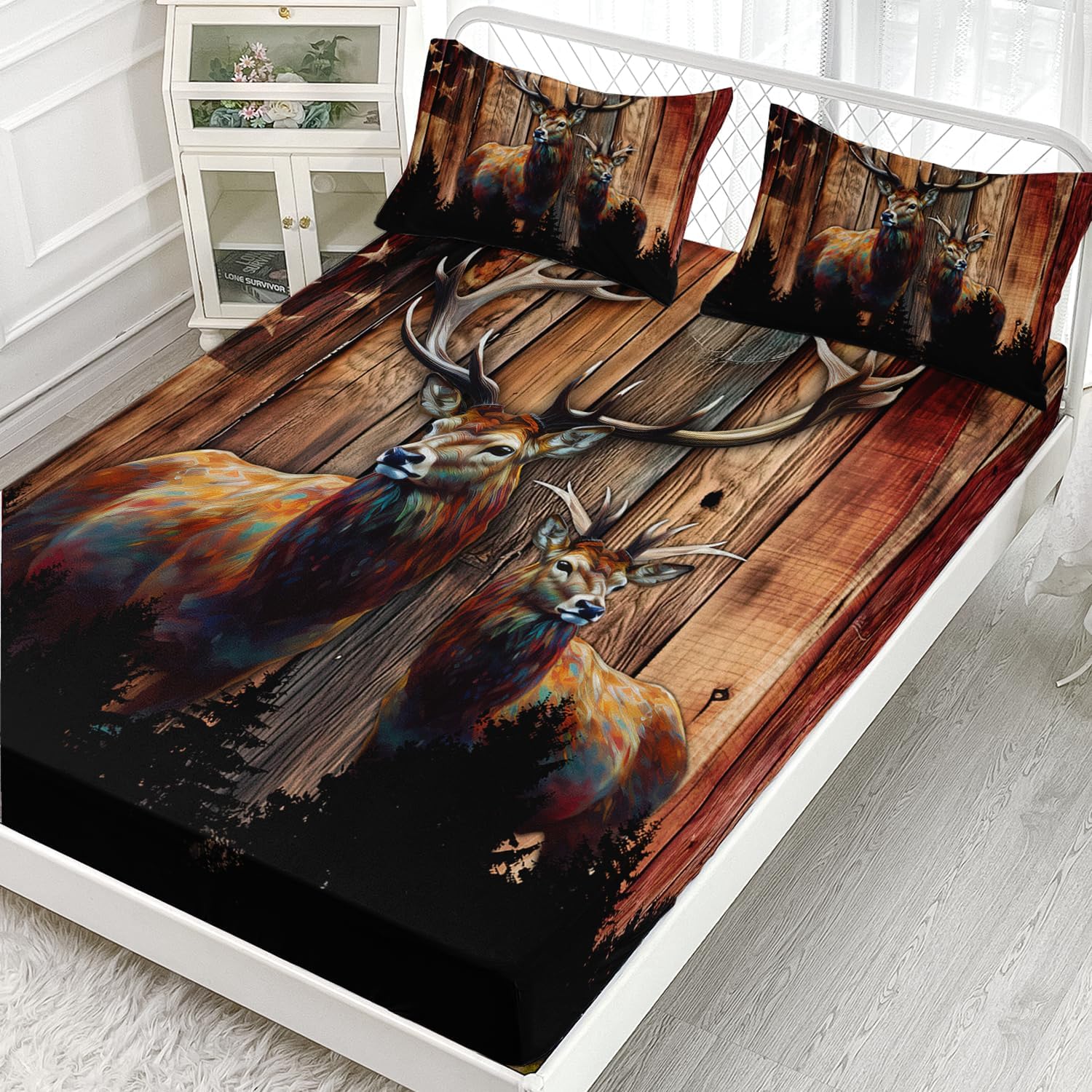 AILONEN Deer Fitted Sheet Set Twin XL Size 3 Pieces
