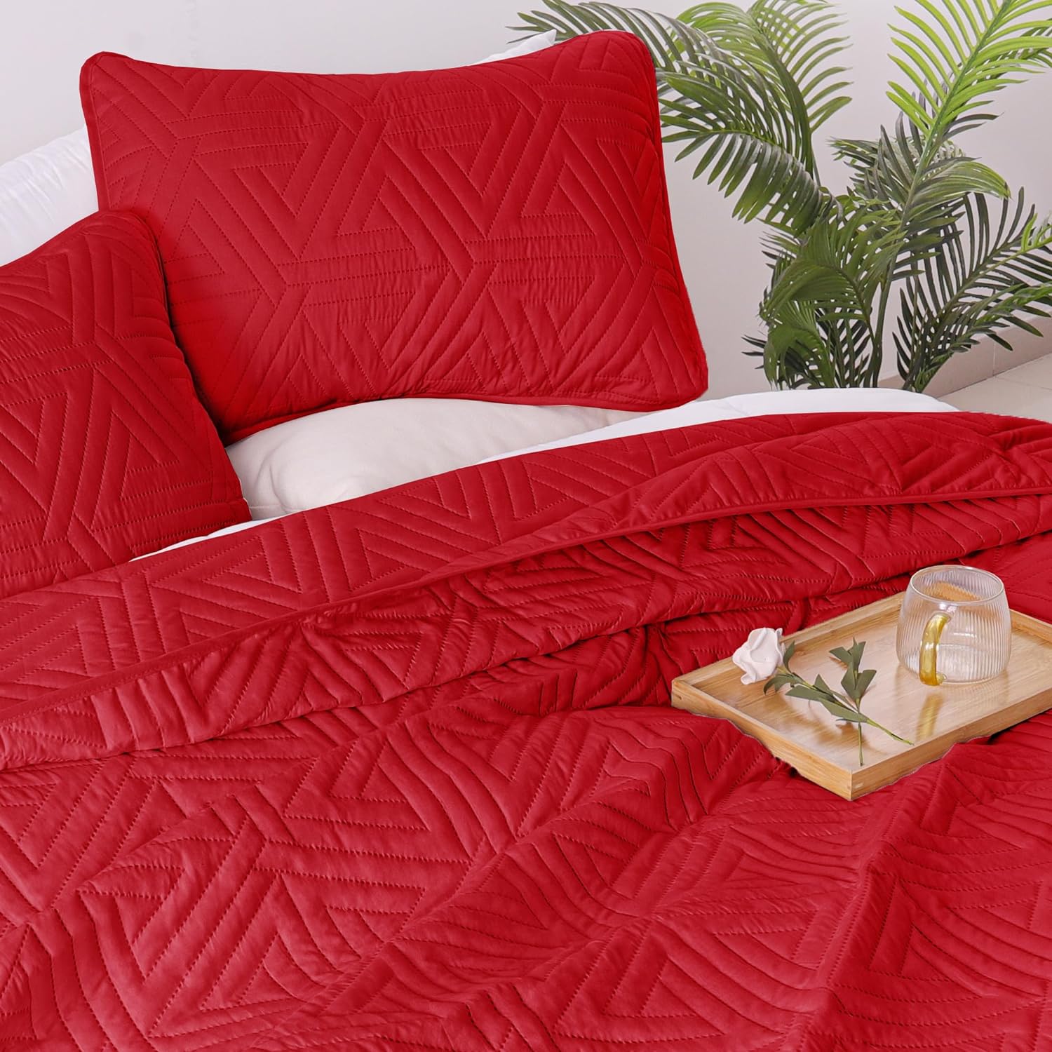 Whale Flotilla Red California King Quilt Set 3-Piece