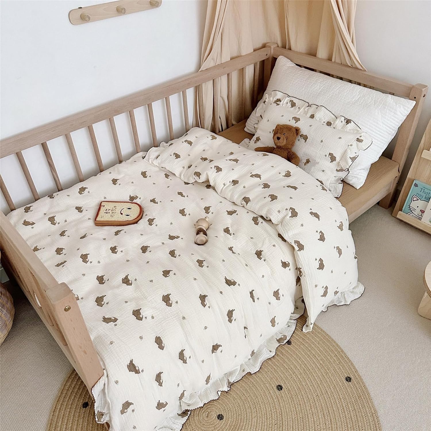 AOJIM Kids Duvet Cover with Little Bee and Brown Bear 47X59
